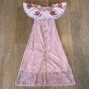 Light pink off the shoulder lace dress